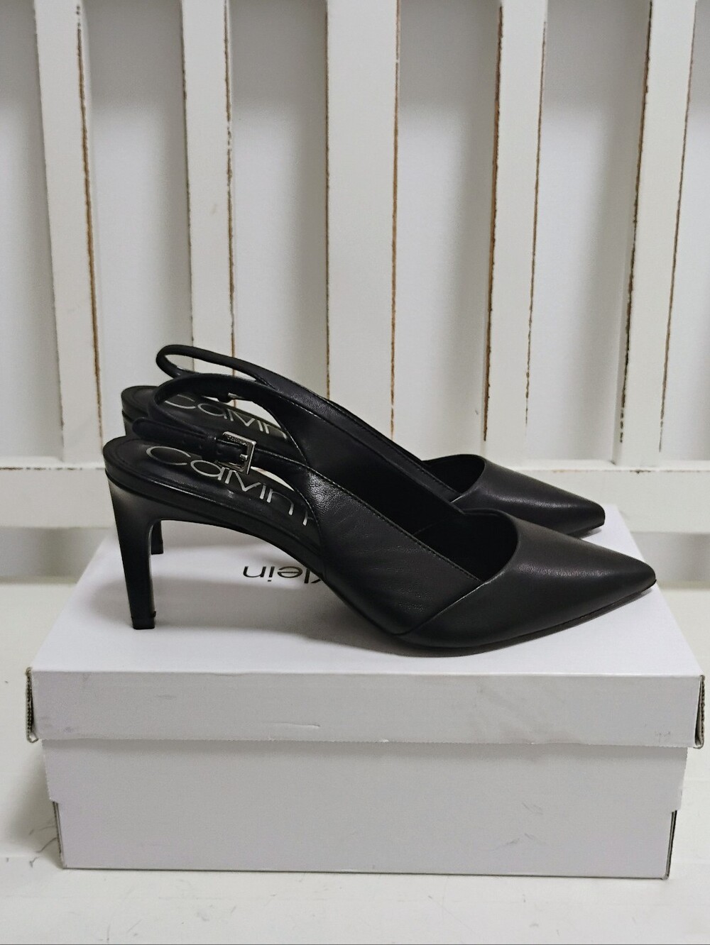 Calvin Klein Black Leather Slingback Pumps 7